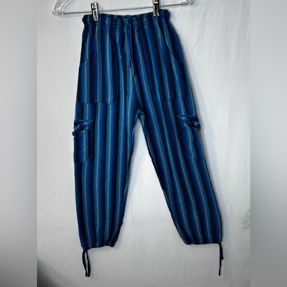Girl’s Striped Blue Pants Joggers Adjustable Elastic Waistband and Legs Size S